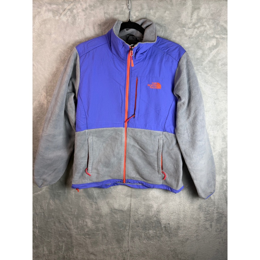 THE NORTH FACE Denali Jacket Womens L Purple Gray Fleece Orange Zip Colorblock